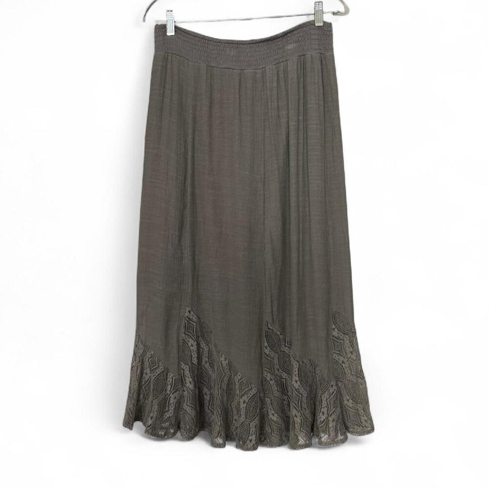 Apt. 9 Olive Green Midi Skirt with Embroidered Hem